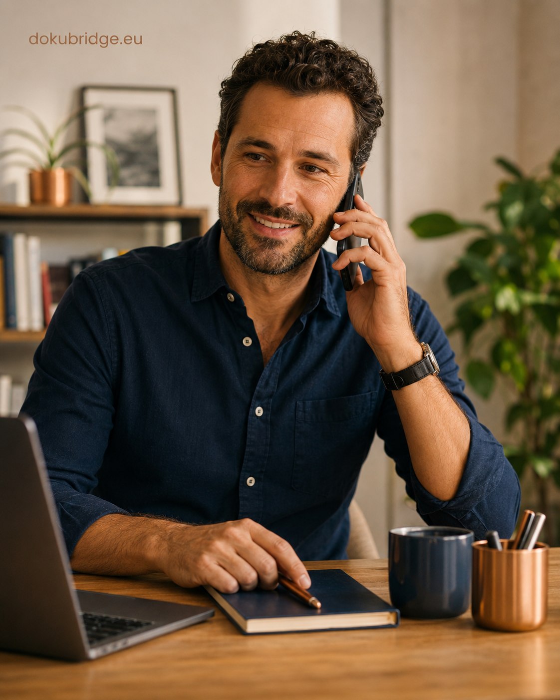 DokuBridge-Kontaktperson am Telefon, bereit zu antworten
